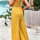 Frill Trim Tie Shoulder Wide Leg Jumpsuit with Pockets