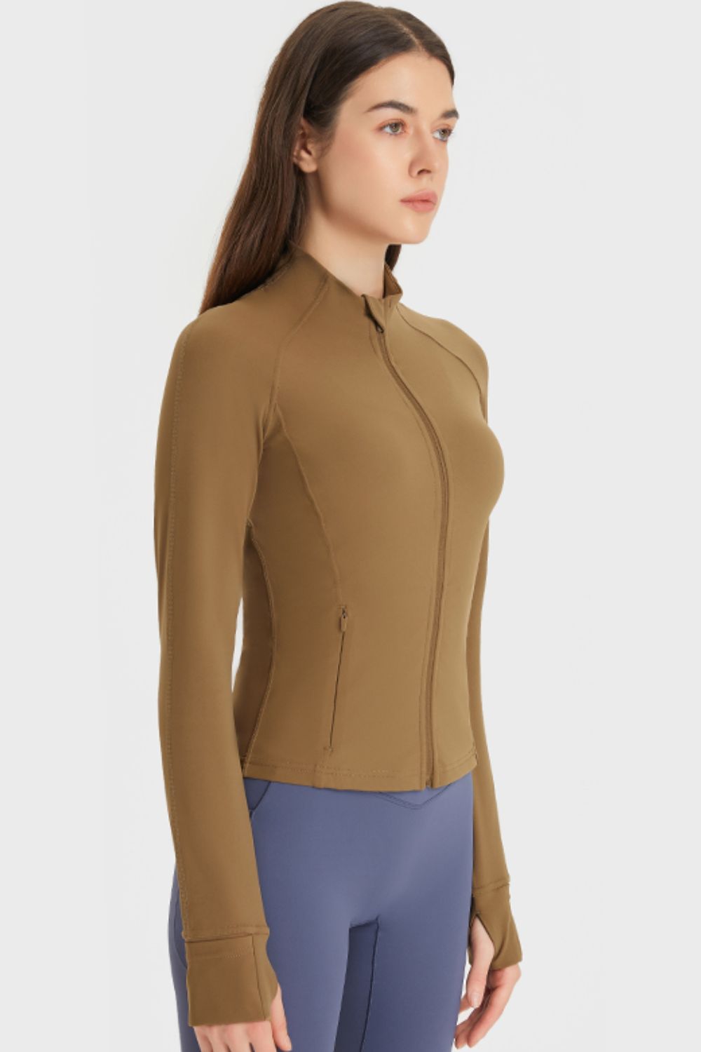 Zip Up Thumbhole Sleeve Sports Jacket with Pockets