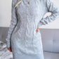 Cable-Knit Long Sleeve Ribbed Trim Mini Sweater Dress (Belt Not Included)