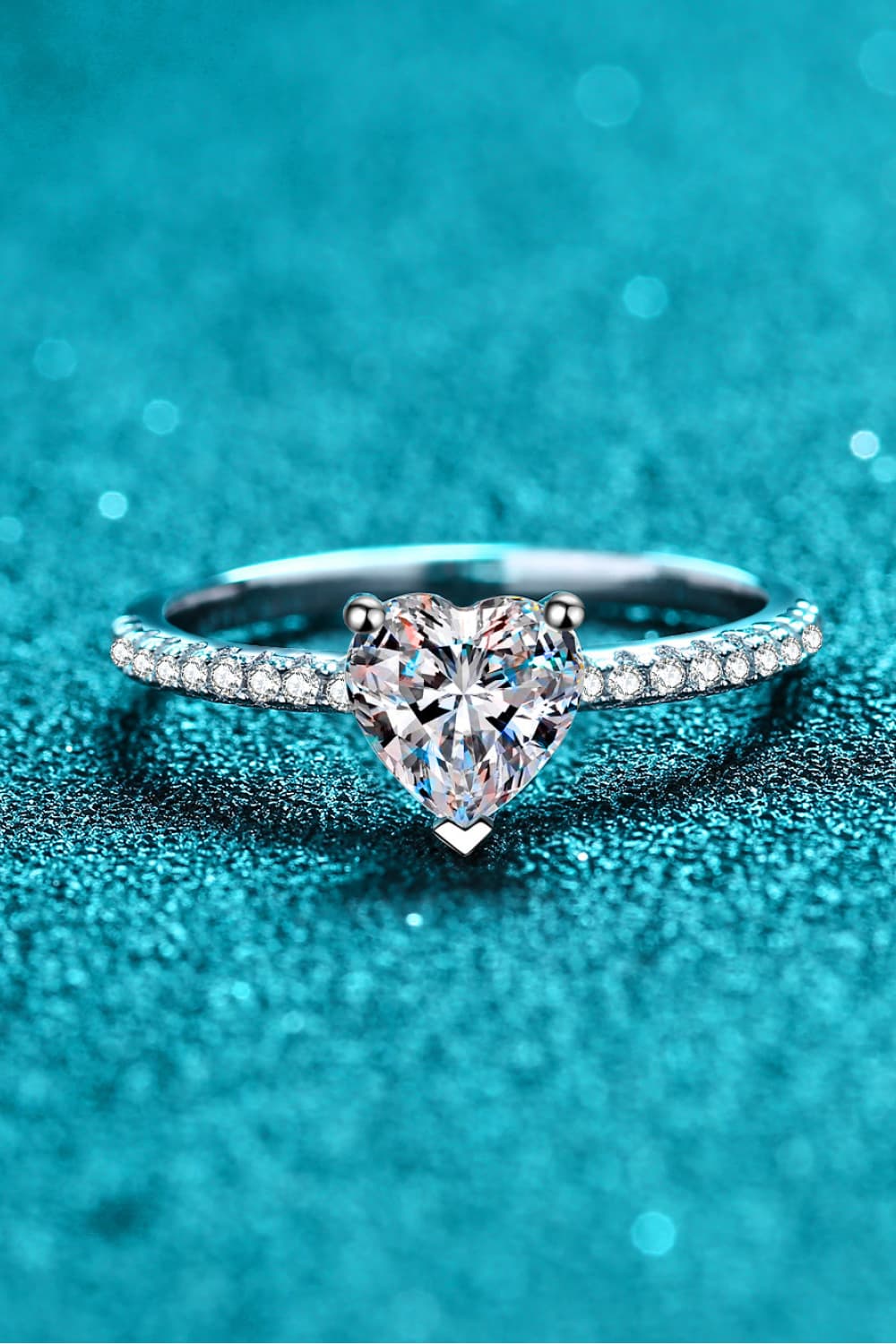1 Carat Moissanite Heart Side Stone Ring