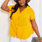 Zenana Full Size Summer Breeze Gauze Short Sleeve Shirt in Mustard