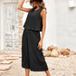 Textured Round Neck Sleeveless Wide Leg Jumpsuit