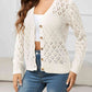 Openwork V-Neck Buttoned Knit Top