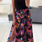 Floral Pleated Slit Skirt