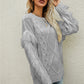 Mixed Knit Fringe Detail Round Neck Sweater