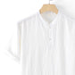 Buttoned Round Neck Short Sleeve Linen Tee