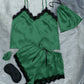Lace Trim Cami, Shorts, Eye Mask, Scrunchie, and Bag Pajama Set