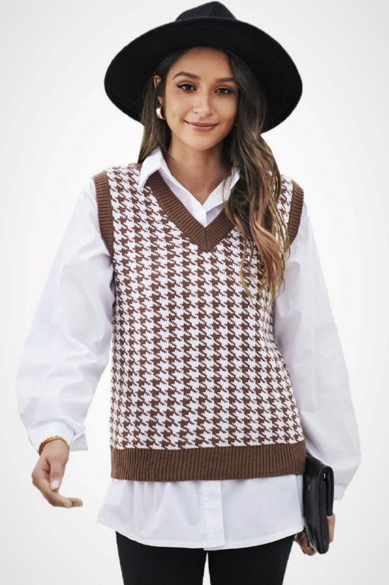 Houndstooth Pattern Sweater Vest