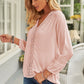 Swiss Dot Three-Quarter Sleeve Spliced Lace Blouse