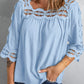 Crochet Openwork Three-Quarter Sleeve Blouse
