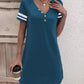 Striped Short Sleeve Decorative Button Dress