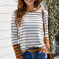 Striped Contrast Ribbed Long Sleeve Top