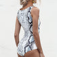 Animal Print Lace-Up Sleeveless Bodysuit