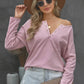 Grommet Long Sleeve V-Neck Top