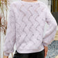 Openwork V-Neck Lantern Sleeve Ribbed Trim Sweater