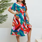 Plus Size Printed Round Neck Tie Belt Dress