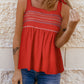 Embroidered Tie-Shoulder Babydoll Tank