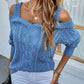 Cable-Knit Ribbed Trim Cold-Shoulder Sweater