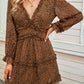 Floral Frill Trim Plunge Flounce Sleeve Dress