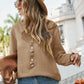 Half-Button Frill Trim Sweater