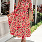 Floral Tie Neck Flounce Sleeve Tiered Dress