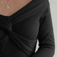 V-Neck Twisted Long Sleeve Knit Top