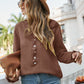 Half-Button Frill Trim Sweater