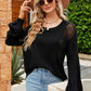 Openwork Round Neck Dropped Shoulder Knit Top