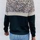 Leopard Color Block Long Sleeve Drawstring Hoodie