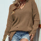 Distressed V-Neck Rib-Knit Sweater