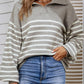 Striped Balloon Sleeve Collared Sweater