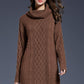 Full Size Mixed Knit Cowl Neck Dropped Shoulder Sweater Dress