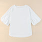 Puff Sleeve Curved Hem Blouse