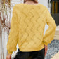 Openwork V-Neck Lantern Sleeve Ribbed Trim Sweater