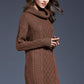 Full Size Mixed Knit Cowl Neck Dropped Shoulder Sweater Dress