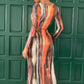 Printed Tie-Waist Long-Sleeve Midi Bodycon Dress