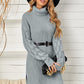 Turtleneck Side Slit Ribbed Trim Sweater Dress