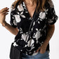 Floral Notched Neck Cuffed Short Sleeve Blouse
