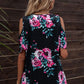 Floral Cold-Shoulder Round Neck Top