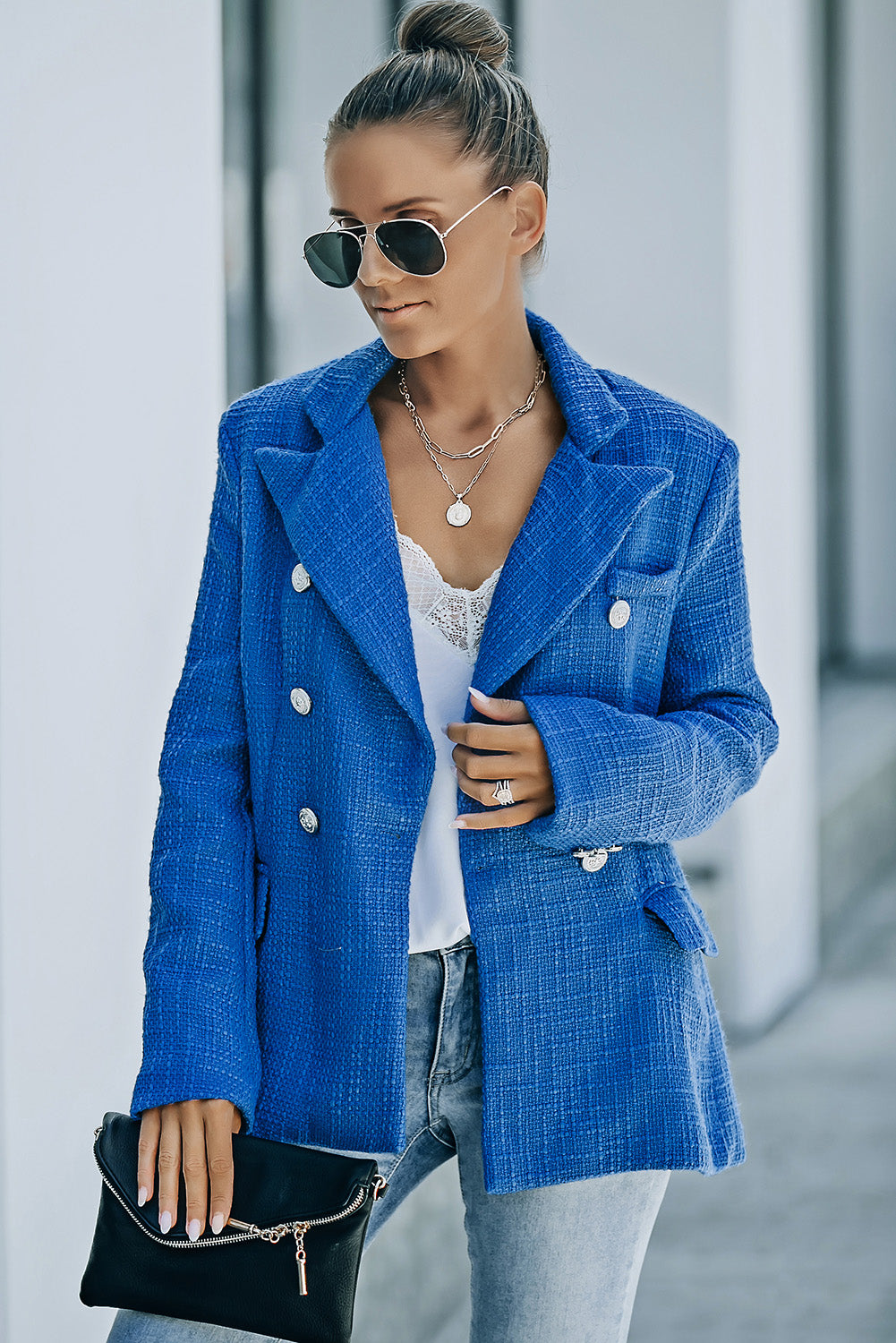 Double-Breasted Seam Detail Lapel Collar Blazer