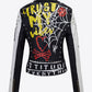 Full Size Printed Zip Up Studded PU Leather Jacket