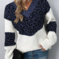 Leopard Color Block V-Neck Ribbed Trim Sweater
