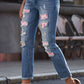 Printed Patch Distressed Boyfriend Jeans