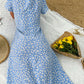 Ditsy Floral Buttoned Puff Sleeve Slit Dress