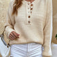 Half-Button Rib-Knit Dropped Shoulder Sweater