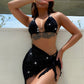 Glitter Halter Neck Backless Three-Piece Swim Set