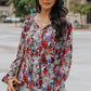 Printed Tie-Neck Long Flounce Sleeve Blouse