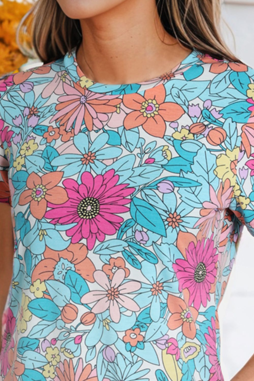 Floral Round Neck Short Sleeve Tee