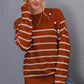 Striped Button Detail Round Neck Sweater