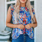 Abstract Print Ruffle Shoulder Top